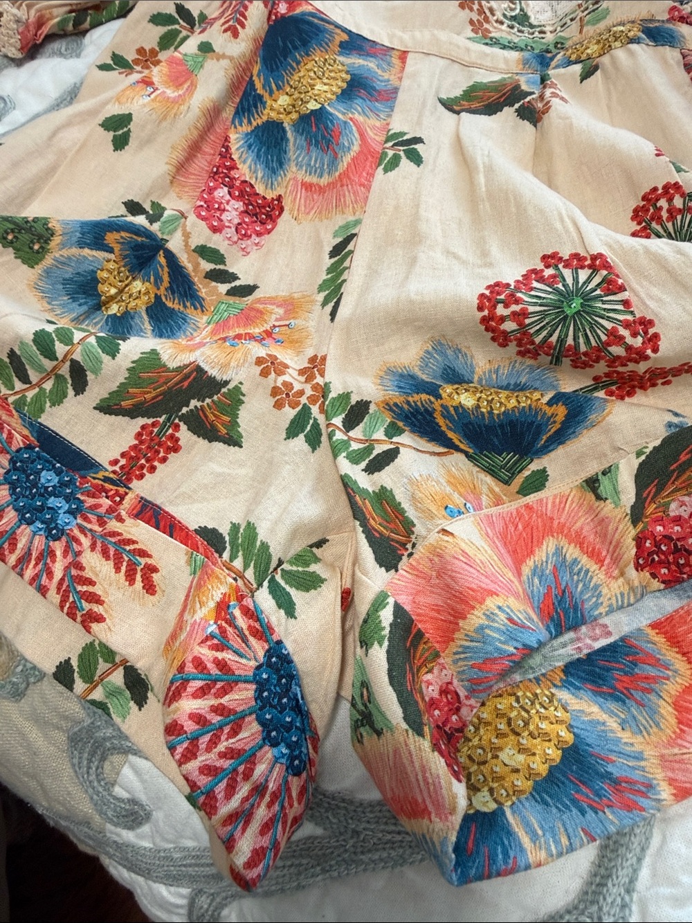 FARM Rio Cream Floral Lace-Trim Romper with Blue & Red Accents - Picture 5 of 5